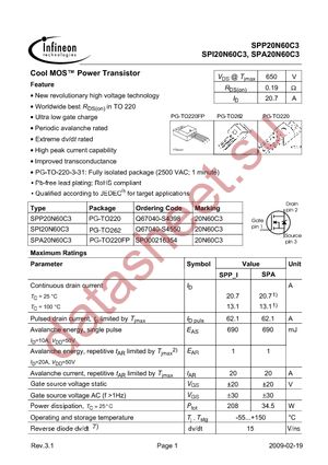 SPP20N60C3 datasheet  
